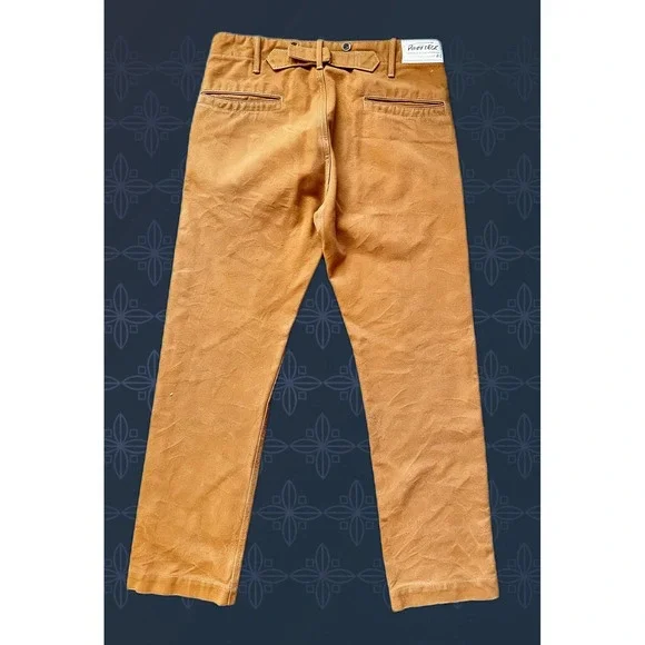 VINTAGE RRL Ralph Lauren Men Ochre Brown Canvas Cinch Back Work Trousers 32x30